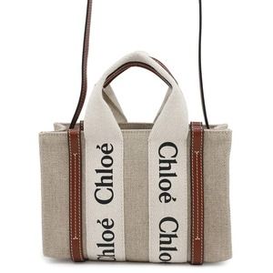 Chloe Calf Canvas Handbag Tote Leather Bag Woody